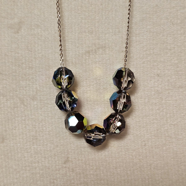 Black Diamond AB Round Crystal Beaded Necklace