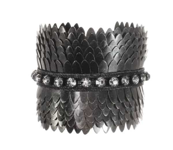 Black Metal & Rhinestone Feather Cuff