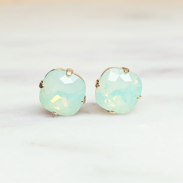 Chrysolite Opal Cushion Cut Crystal Stud Earrings