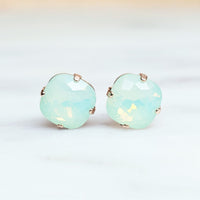 Chrysolite Opal Cushion Cut Crystal Stud Earrings