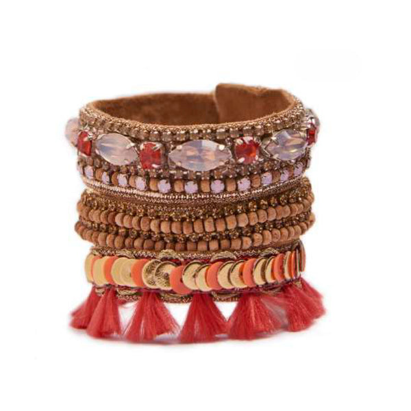 Tan & Coral Rhinestone Cuff Bracelet