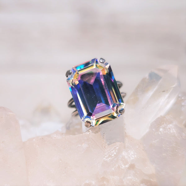 Crystal AB Emerald Cut Crystal Ring