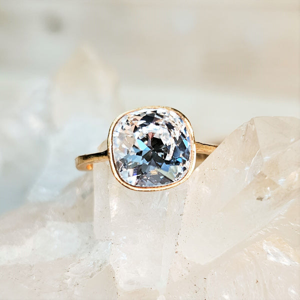 Crystal Cushion Cut Crystal Ring