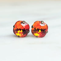 Fire Opal Cushion Cut Crystal Stud Earrings