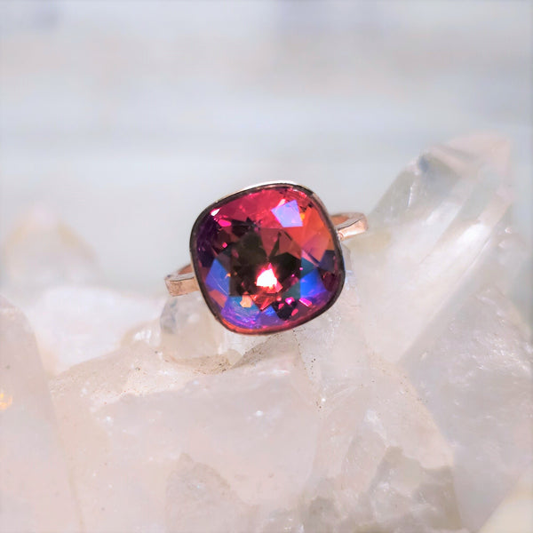 Fire Opal GB Cushion Cut Crystal Ring