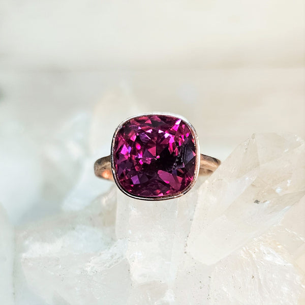 Fuchsia Cushion Cut Crystal Ring