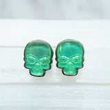 Green Glo Crystal Skull Stud Earrings