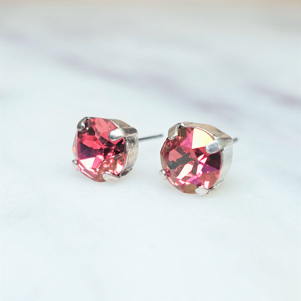 Indian Pink Crystal Stud Earrings