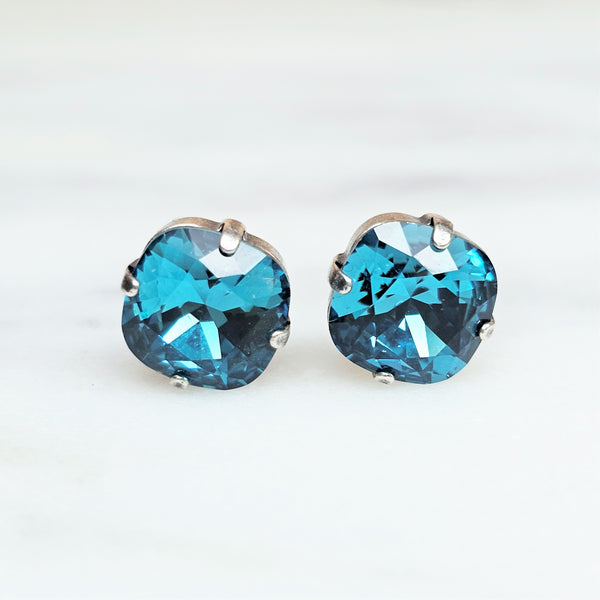 Indicolite Cushion Cut Crystal Stud Earrings