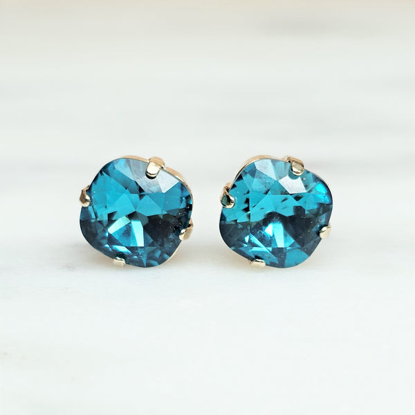 Indicolite Cushion Cut Crystal Stud Earrings