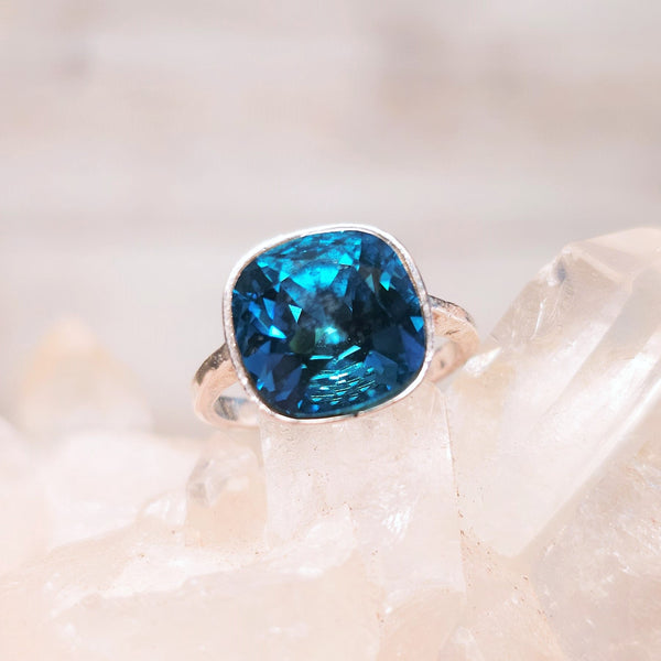 Indicolite Cushion Cut Crystal Ring