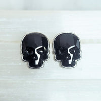 Jet Crystal Skull Stud Earrings