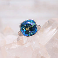 Lt. Turquoise GB Cushion Cut Crystal Ring