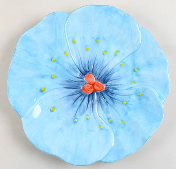 8" Maxcera Blue Poppy Flowers Salad Plate
