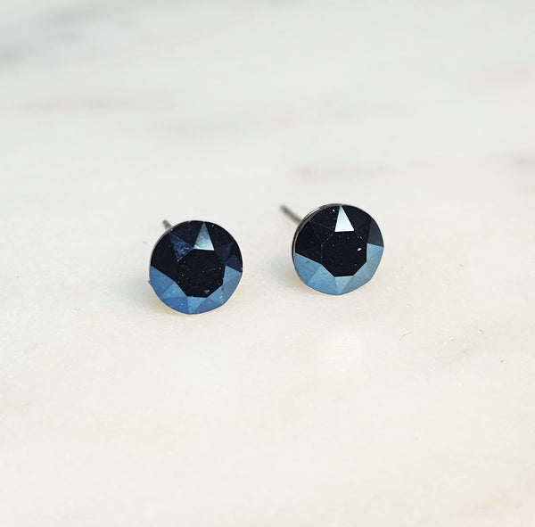 Metallic Blue Crystal Stud Earrings