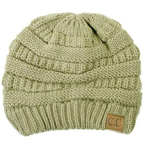 New Sage Ribbed Solid Color Beanie