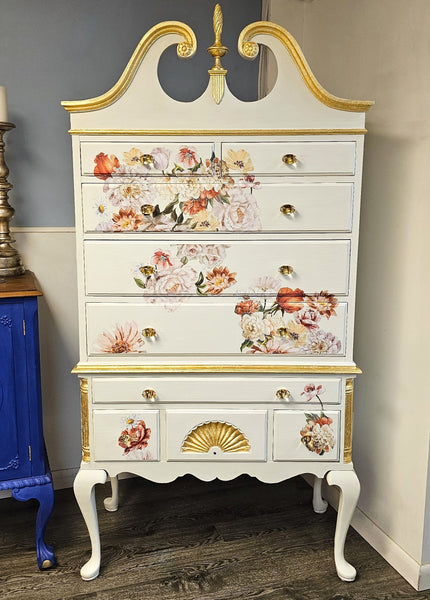 Old White Floral Dresser