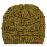 Olive Ribbed Solid Color Beanie