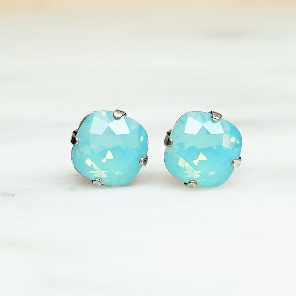 Pacific Opal Cushion Cut Crystal Stud Earrings