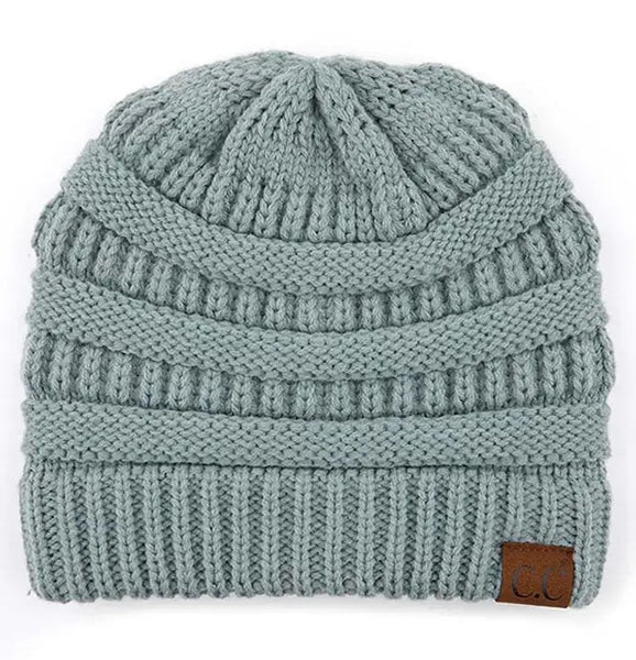 Pale Mint Ribbed Solid Color Beanie