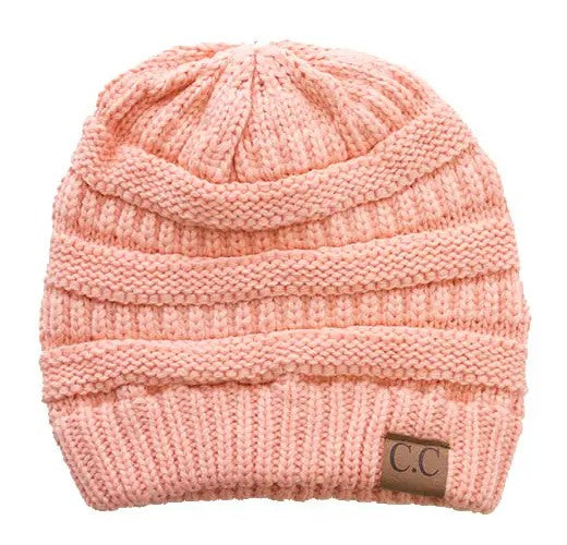 Peach Ribbed Solid Color Beanie