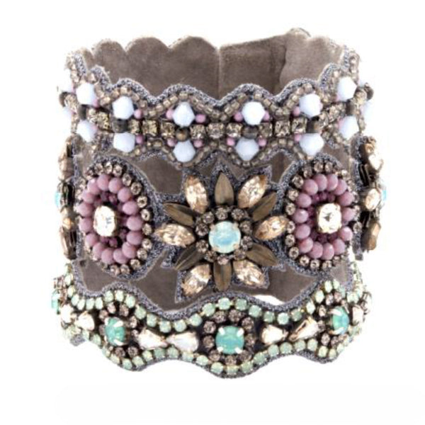 Grey & Pink Rhinestone Cuff Bracelet