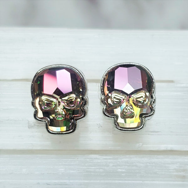 Purple Haze Crystal Skull Stud Earrings