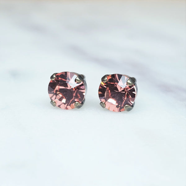 Rose Peach Crystal Stud Earrings