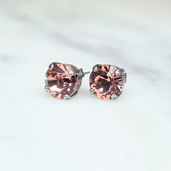 Rose Peach Crystal Stud Earrings