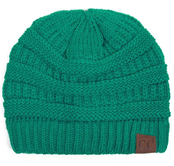 Sea Green Ribbed Solid Color Beanie