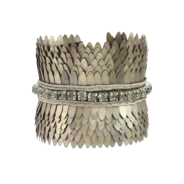 Silver Metal & Rhinestone Feather Cuff