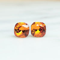 Tangerine Cushion Cut Crystal Stud Earrings