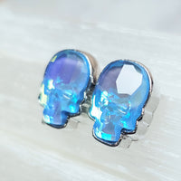 Ultra Blue Crystal Skull Stud Earrings