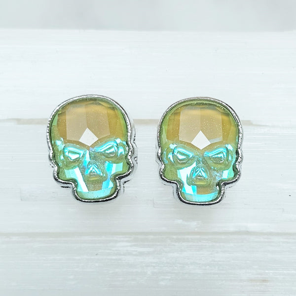 Ultra Green Crystal Skull Stud Earrings