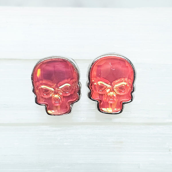 Ultra Orange Crystal Skull Stud Earrings