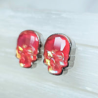 Ultra Orange Crystal Skull Stud Earrings