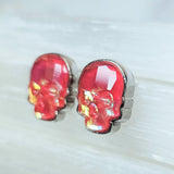 Ultra Orange Crystal Skull Stud Earrings