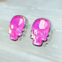 Ultra Pink Crystal Skull Stud Earrings