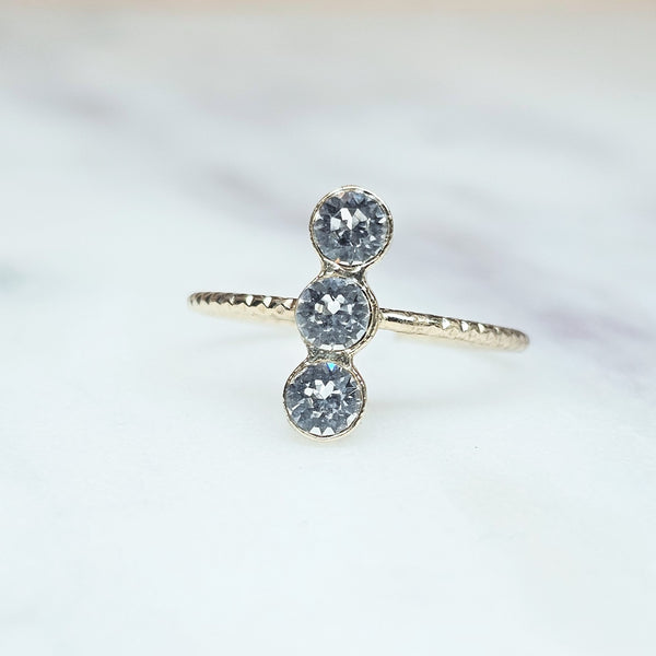 Three Stone Vertical Crystal Ring