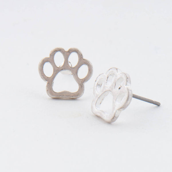 Silver Paw Print Stud Earrings