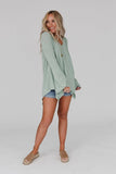 Golden Hour Long Bell Sleeve Top - Sage: XL