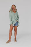 Golden Hour Long Bell Sleeve Top - Sage: XL