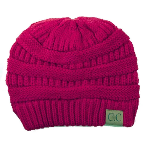 Hot Pink Ribbed Solid Color Beanie
