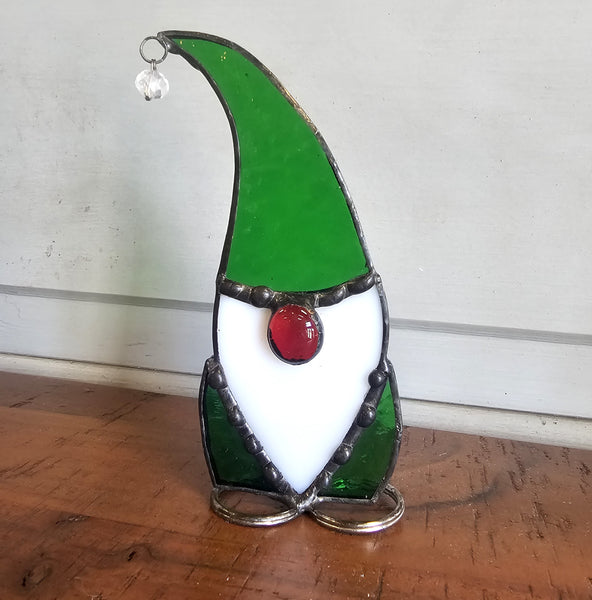 Standing Stained Glass Green Gnome