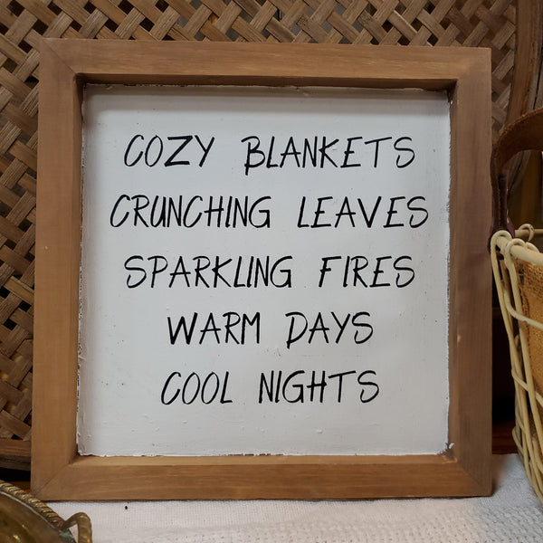 Handmade Framed Sign "Cozy Blankets Crunching Leaves"