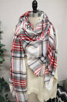 White & Red Plaid Blanket Scarf