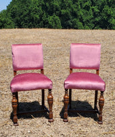 Antique Oak Chair with Pink Upholstery