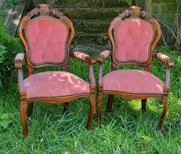 Pair Red Tufted Armchairs