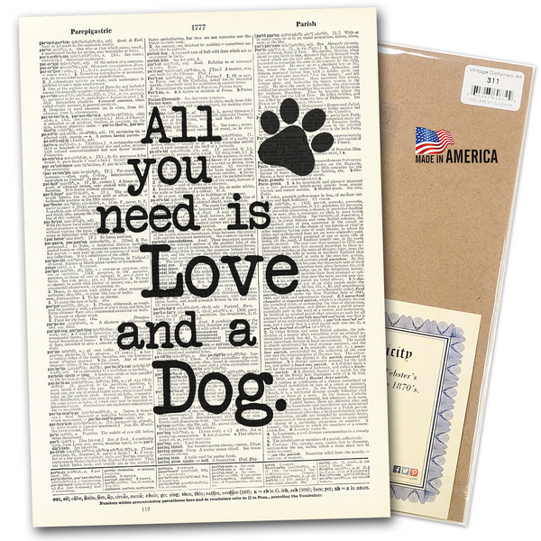 "Love and a dog" - Vintage Dictionary Print