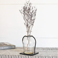 Glass Vase in Black Metal Stand